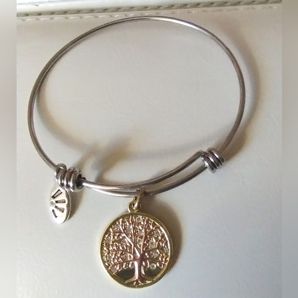 Tree Of Life Charm Bangle Adjustable Two Tone Bra… - image 5